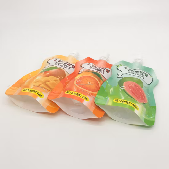 Form oben bedruckt für die Verpackung von flüssigem Saft, Logo-Druck, hochwertiger, klarer Getränke-Standbeutel mit Ausguss