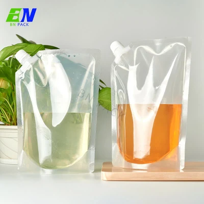 500 ml, 1 l, recycelbare, transparente Saftverpackung, Standbeutel mit Ausguss